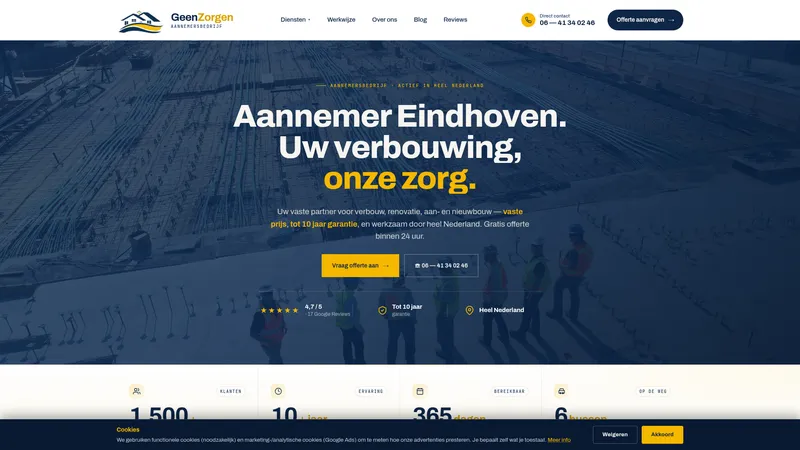 Website van aannemersbedrijf geen zorgen
