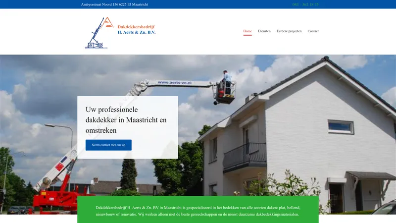 Website van Dakdekkersbedrijf H. Aerts & Zn BV