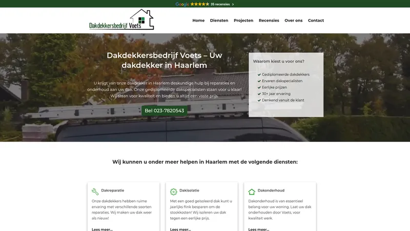Website van Dakdekkersbedrijf Voets