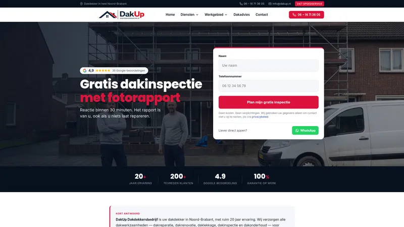 Website van DakUp Dakdekkersbedrijf
