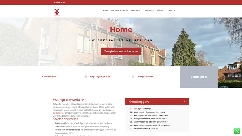 Website van Dakwerk de Molen