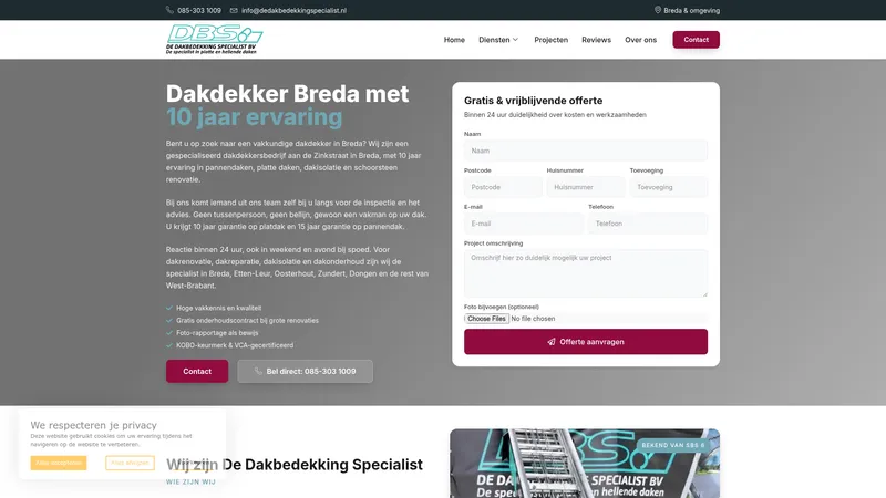 Website van De Dakbedekking Specialist B.V