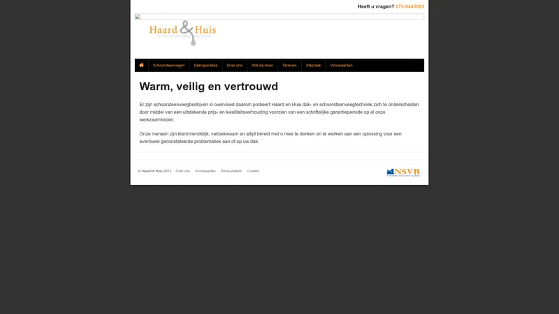 Website van Haard & Huis dak- en haardtechniek