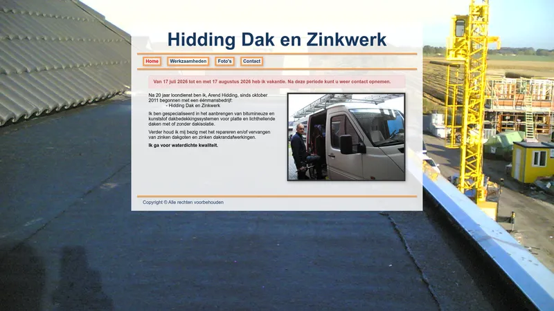 Website van Hidding Dak en Zinkwerk