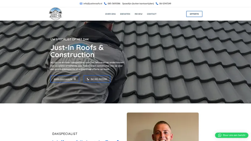 Website van Just-In Roofs & Construction