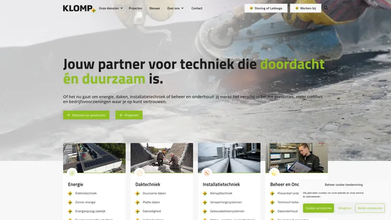 Website van Klomp Dakbedekkingsystemen BV