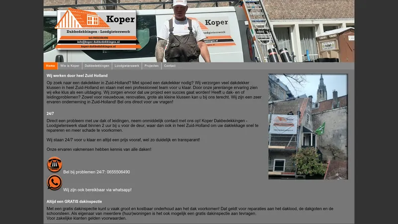 Website van Koper Dakbedekkingen Den Haag