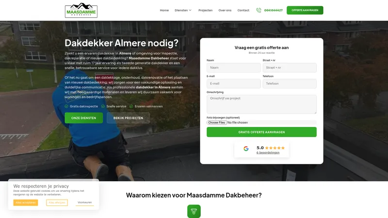 Website van Maasdamme Dakbeheer