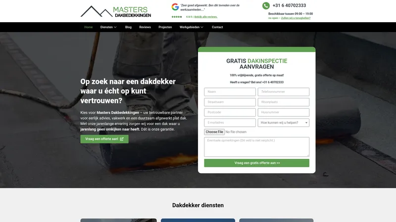 Website van Masters Dakbedekkingen BV