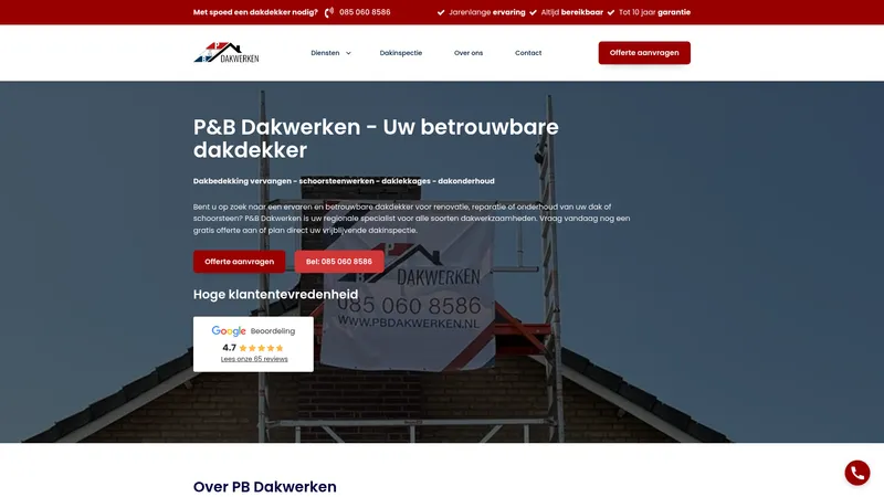 Website van P&B Dakwerken
