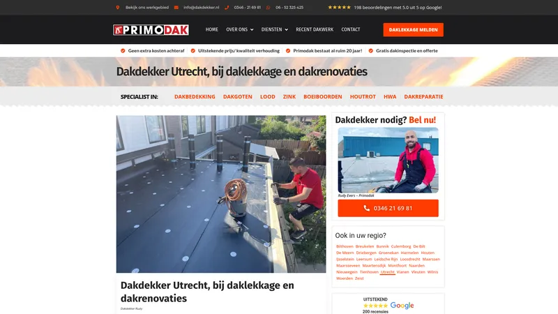 Website van Primodak Dakdekkers Utrecht