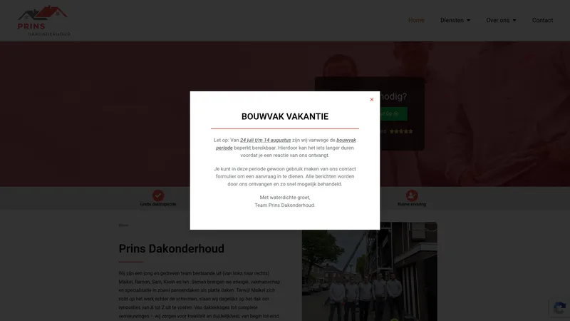 Website van Prins Dakonderhoud