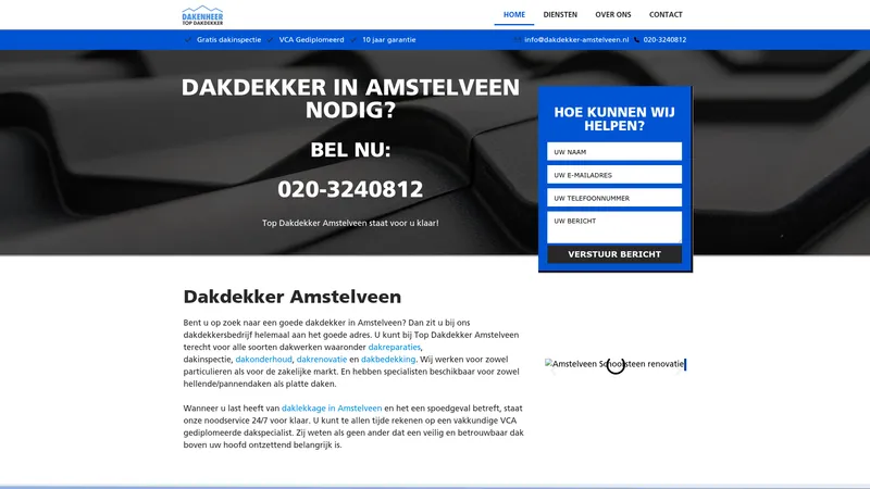 Website van Top Dakdekkers Amstelveen