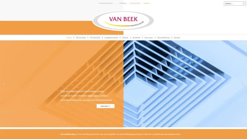 Website van Van Beek Installaties