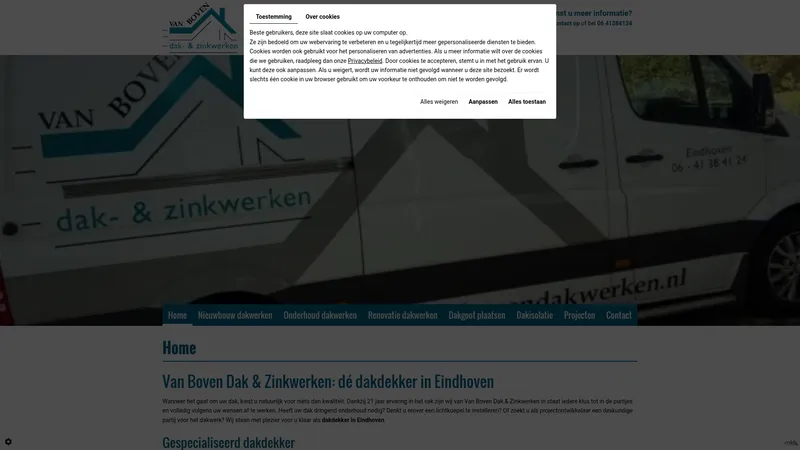 Website van Van Boven Dak & Zinkwerken
