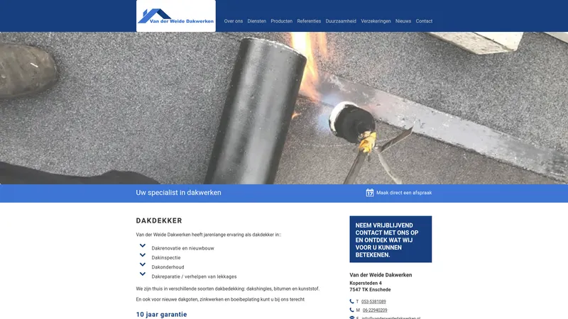 Website van Van der Weide Dakwerken