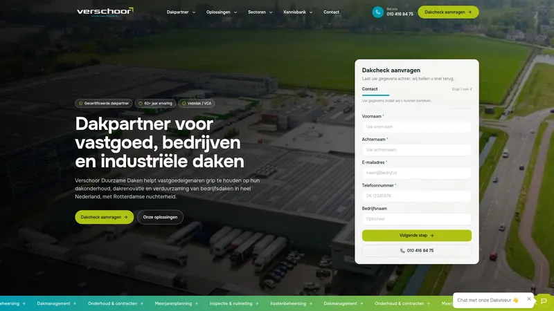 Website van Verschoor Duurzame Daken BV