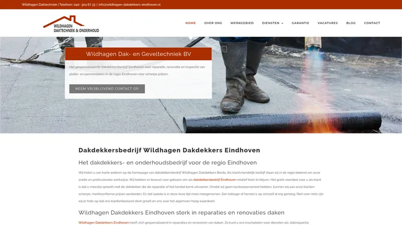 Website van Wildhagen Dakdekkers Eindhoven