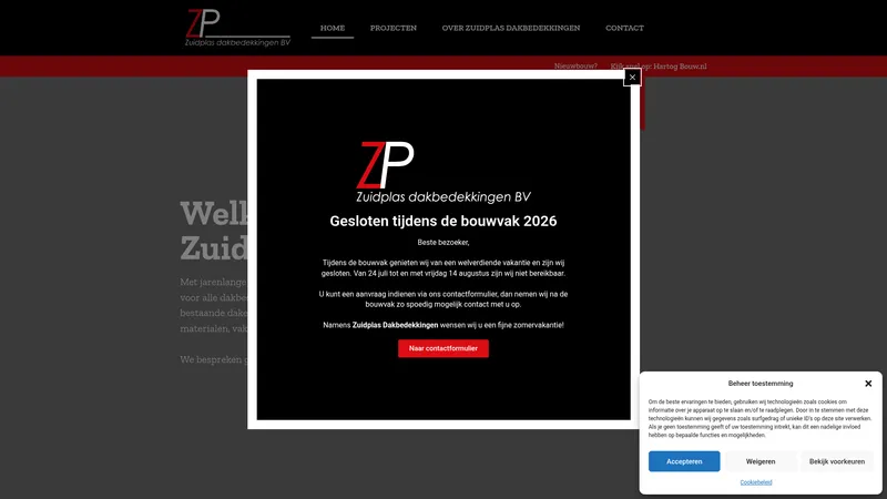 Website van Zuidplas Dakbedekkingen BV