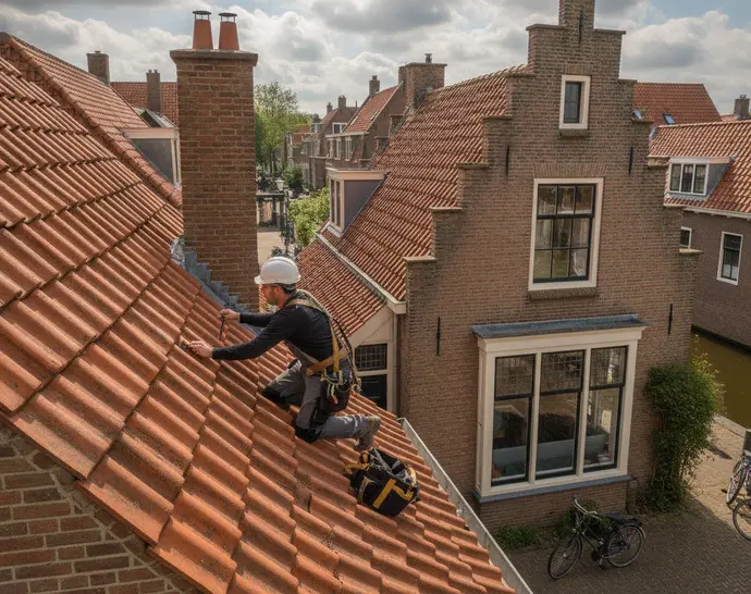 Dakinspectie door een dakdekker op een Nederlands dak